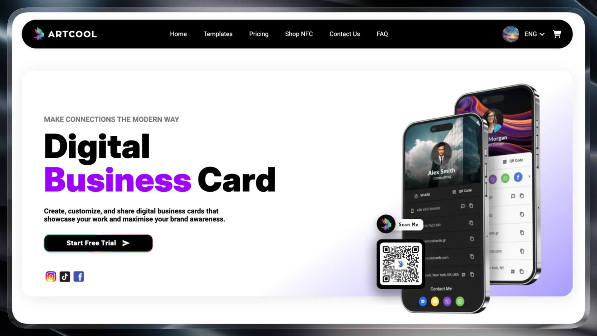 Artcool Digital Business Cards homepage preview